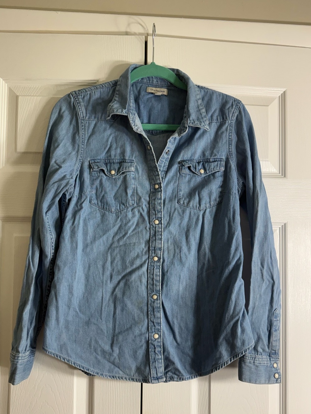 Calvin Klein Jeans- Light Wash Denim Snap-Front Shirt